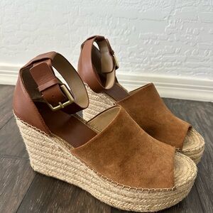 Marc Fisher Brown Wedge Espadrille Sandals with Ankle Strap